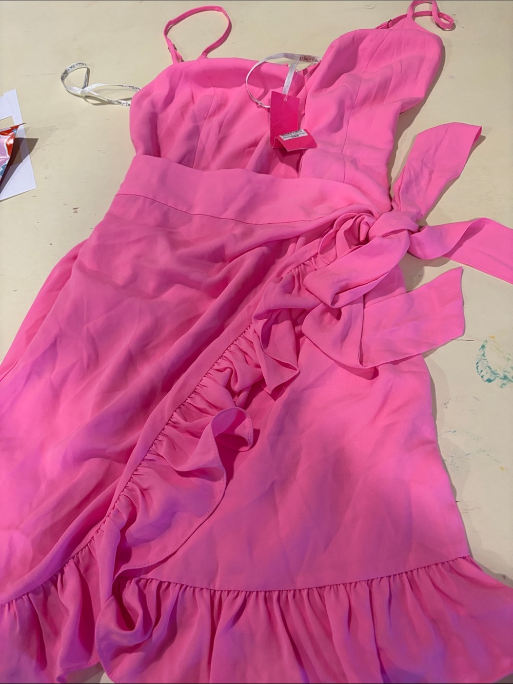 Lilly Pulitzer Hot Pink Ruffle Wrap Dress NWT 14 - Picture 4 of 6